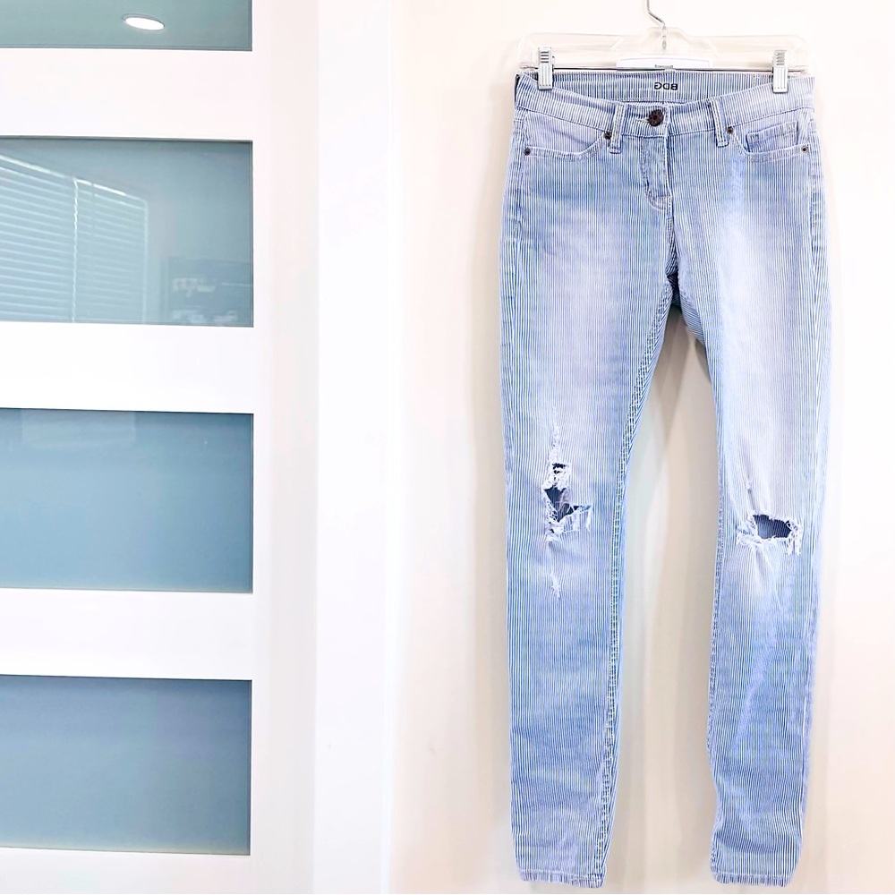 BDG Urban Outfitters Distressed Railroad Stripe Mid Rise Cigarette jeans.